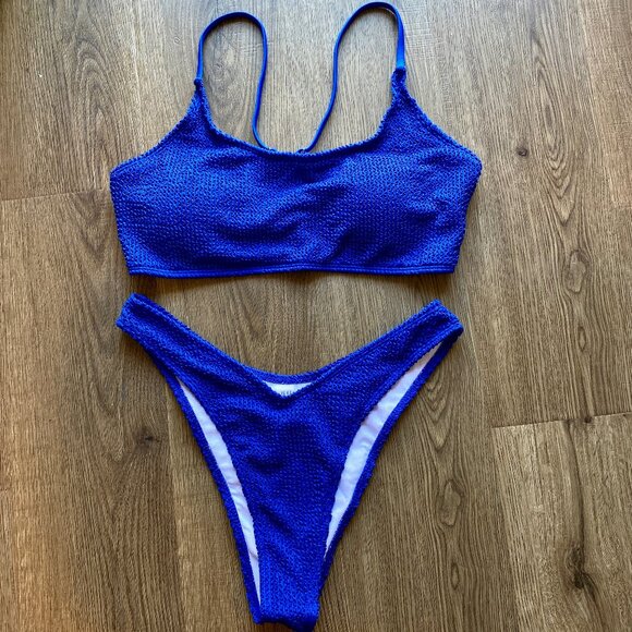 Blue Textured Bikini Set SHEIN Sporty‎ Top Two Piece Swimwear - Picture 1 of 5